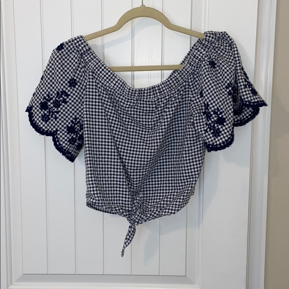 Off the shoulder checked blouse
